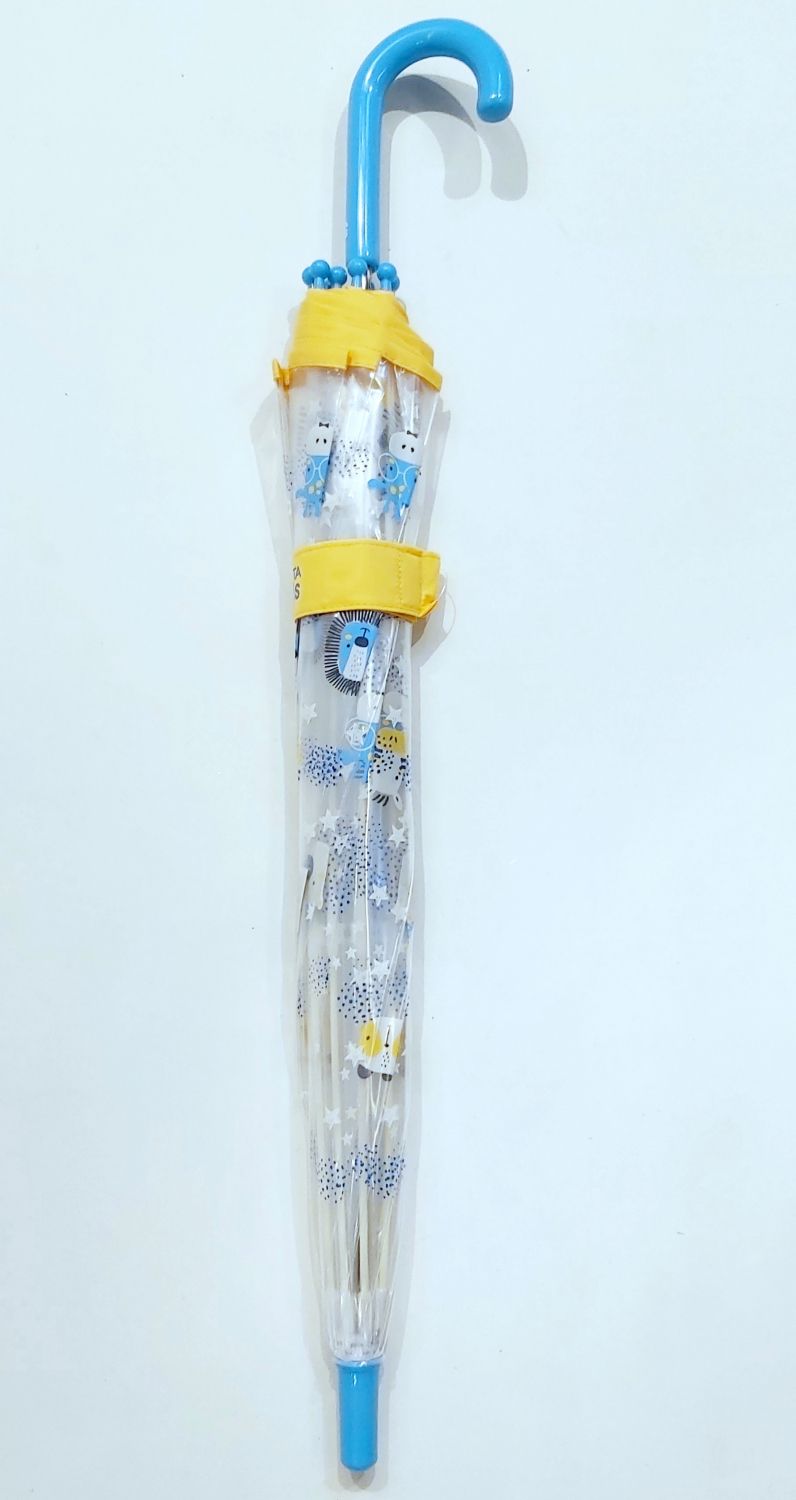 Parapluie cloche enfant de 5/9 ans transparent jaune à motif tête d'animaux, léger & solide