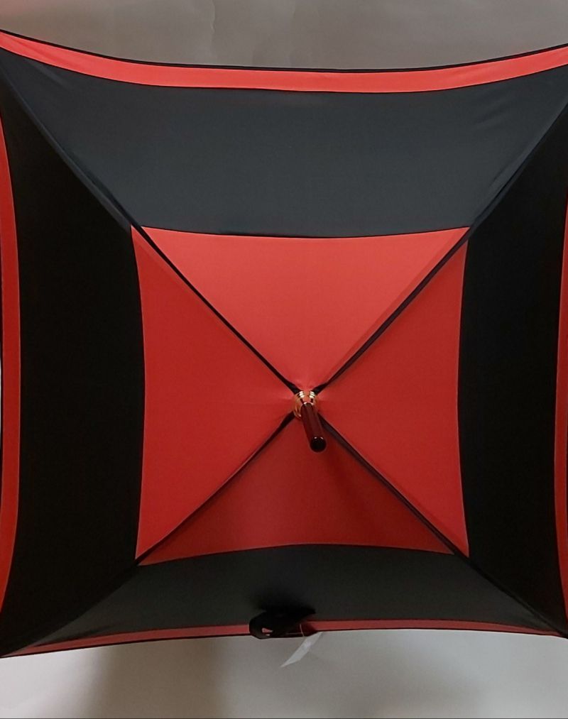 Parapluie français long carré bicolore noir et rouge kyoto, original et résistant