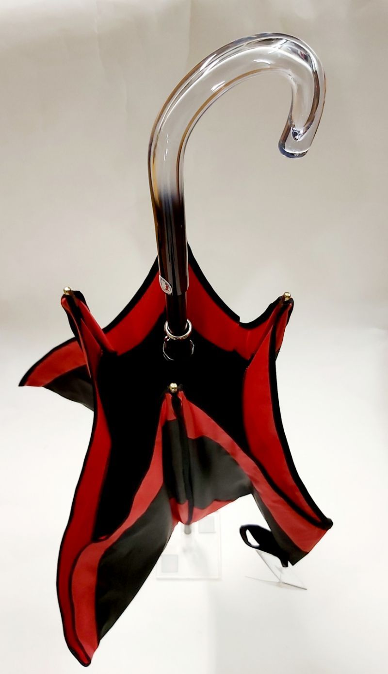Parapluie français long carré bicolore noir et rouge kyoto, original et résistant