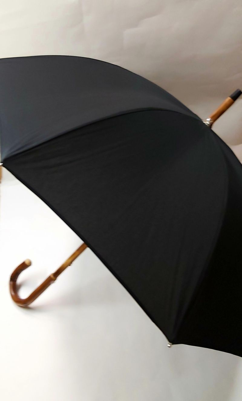 Parapluie d'homme montage anglais noir canne d'une seule pièce en Châtaignier français, grand et résistant