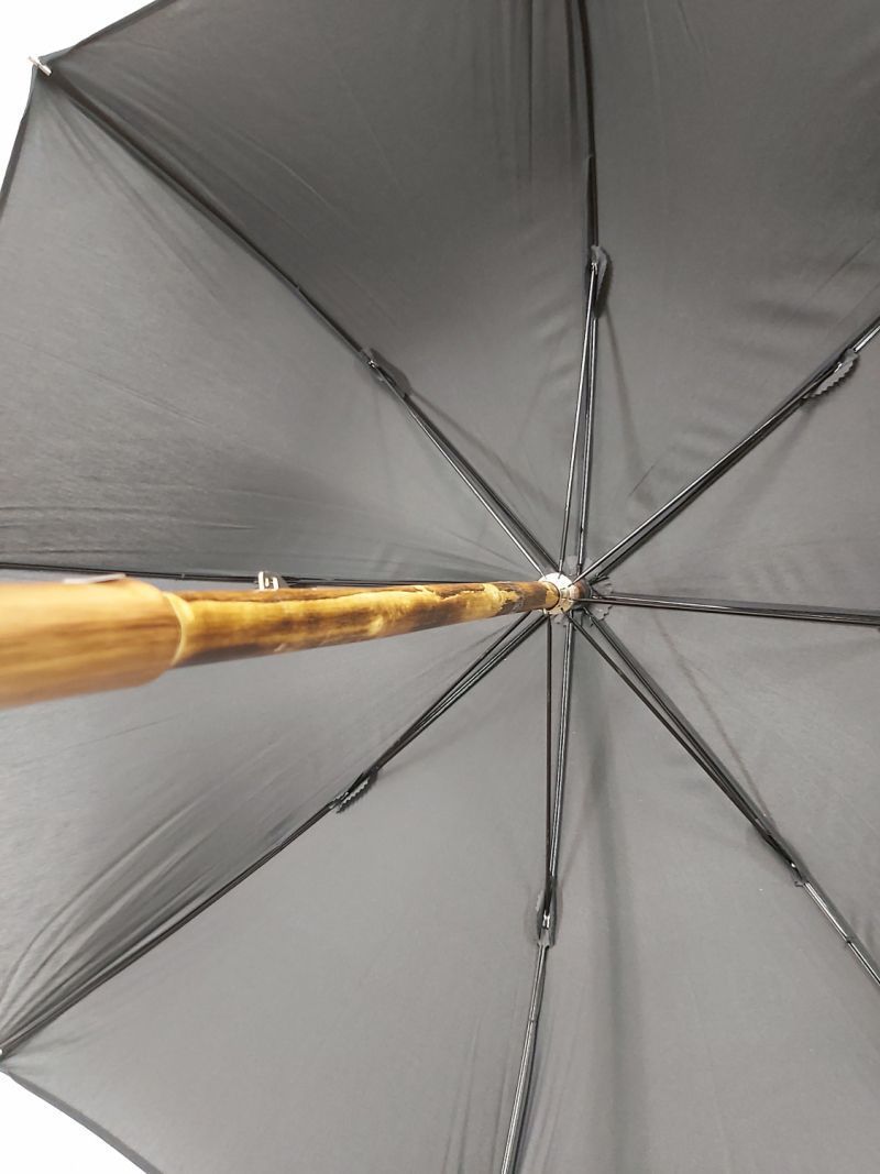 Parapluie d'homme montage anglais noir canne d'une seule pièce en Châtaignier français, grand et résistant