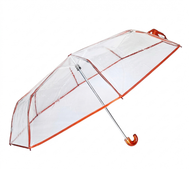 Parapluie transparent mini pliant manuel galon rouge petite poignée courbe - léger 250g & solide 