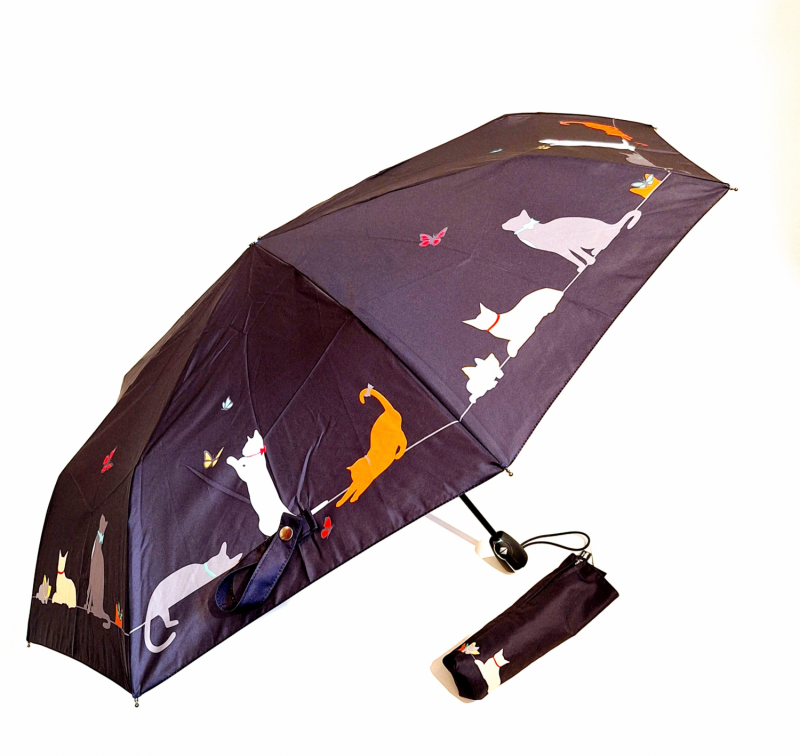 Parapluie chat Pussy joueur noir mini pliant automatique open close Neyrat - léger & solide 