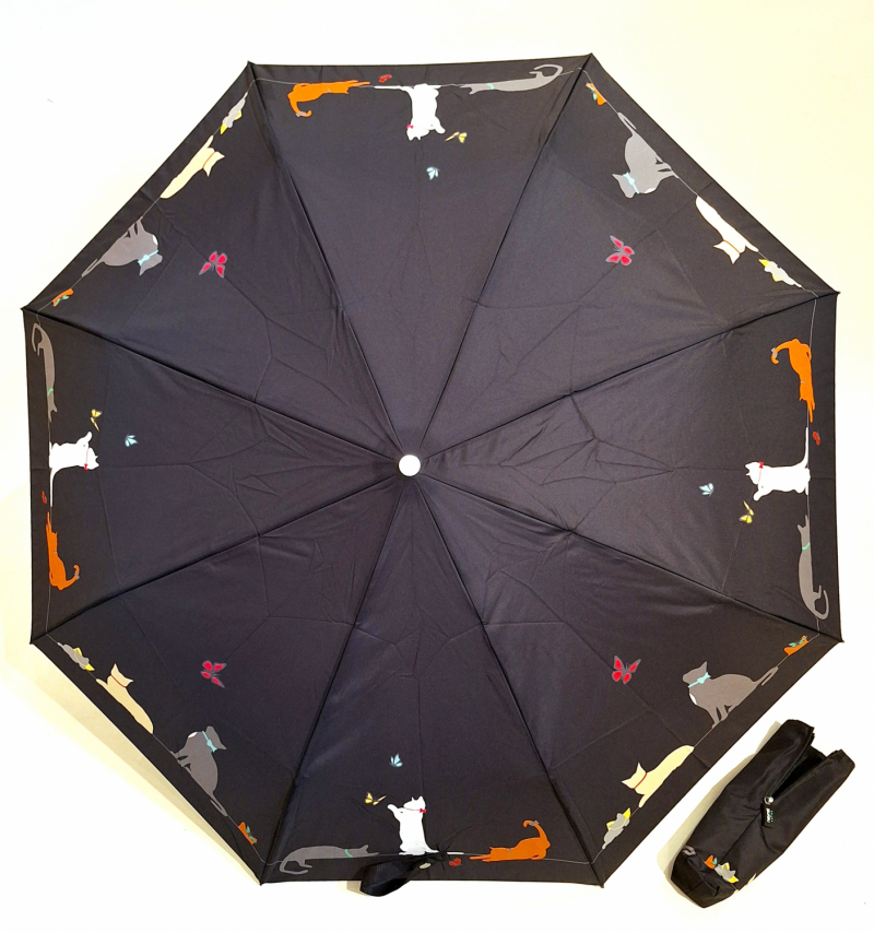 Parapluie chat Pussy joueur noir mini pliant automatique open close Neyrat - léger & solide 