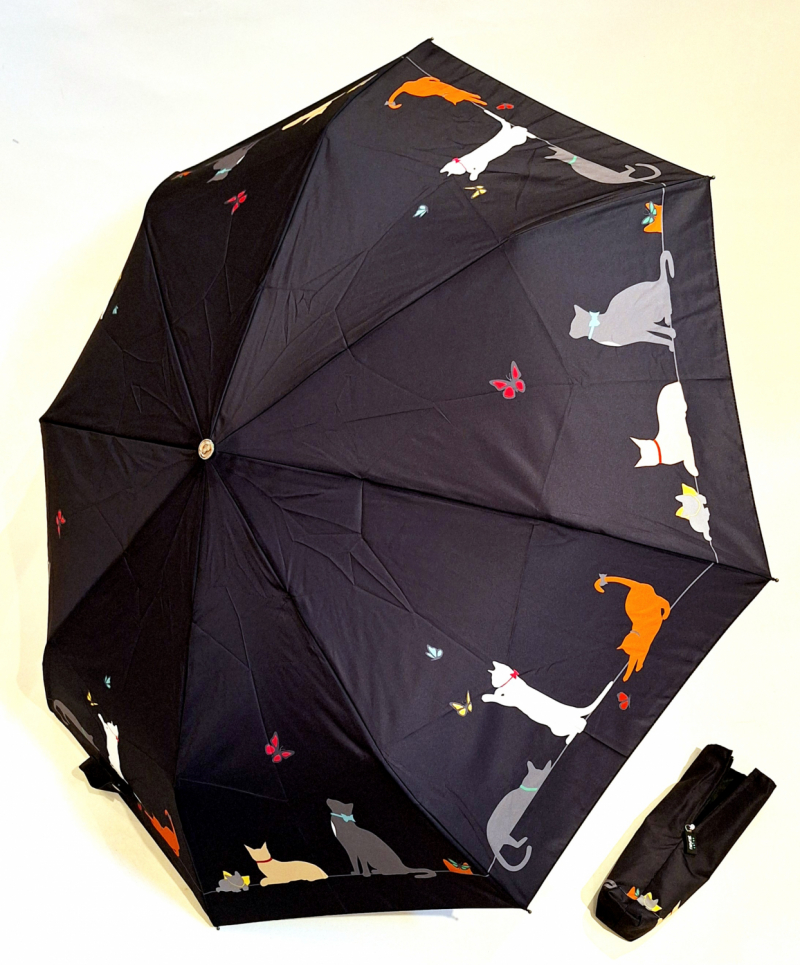 Parapluie chat Pussy joueur noir mini pliant automatique open close Neyrat - léger & solide 