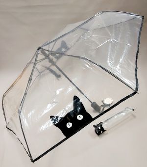  parapluie transparent avec sur le bord un chat noir mini pliant automatique Smati, léger et solide 