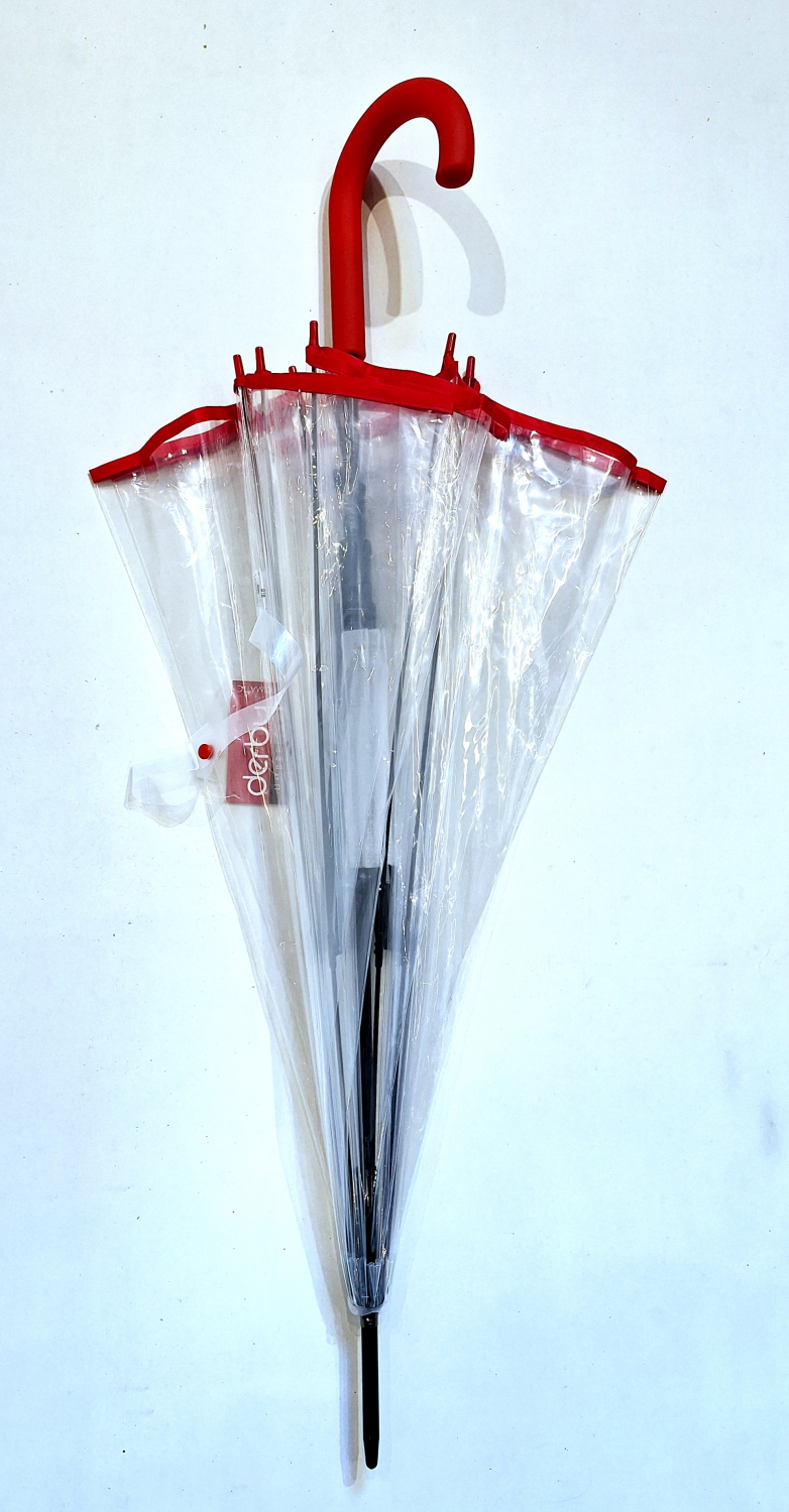 Parapluie Cloche transparent grand Pas Cher automatique gansé rouge 8 branches Doppler - léger et solide 