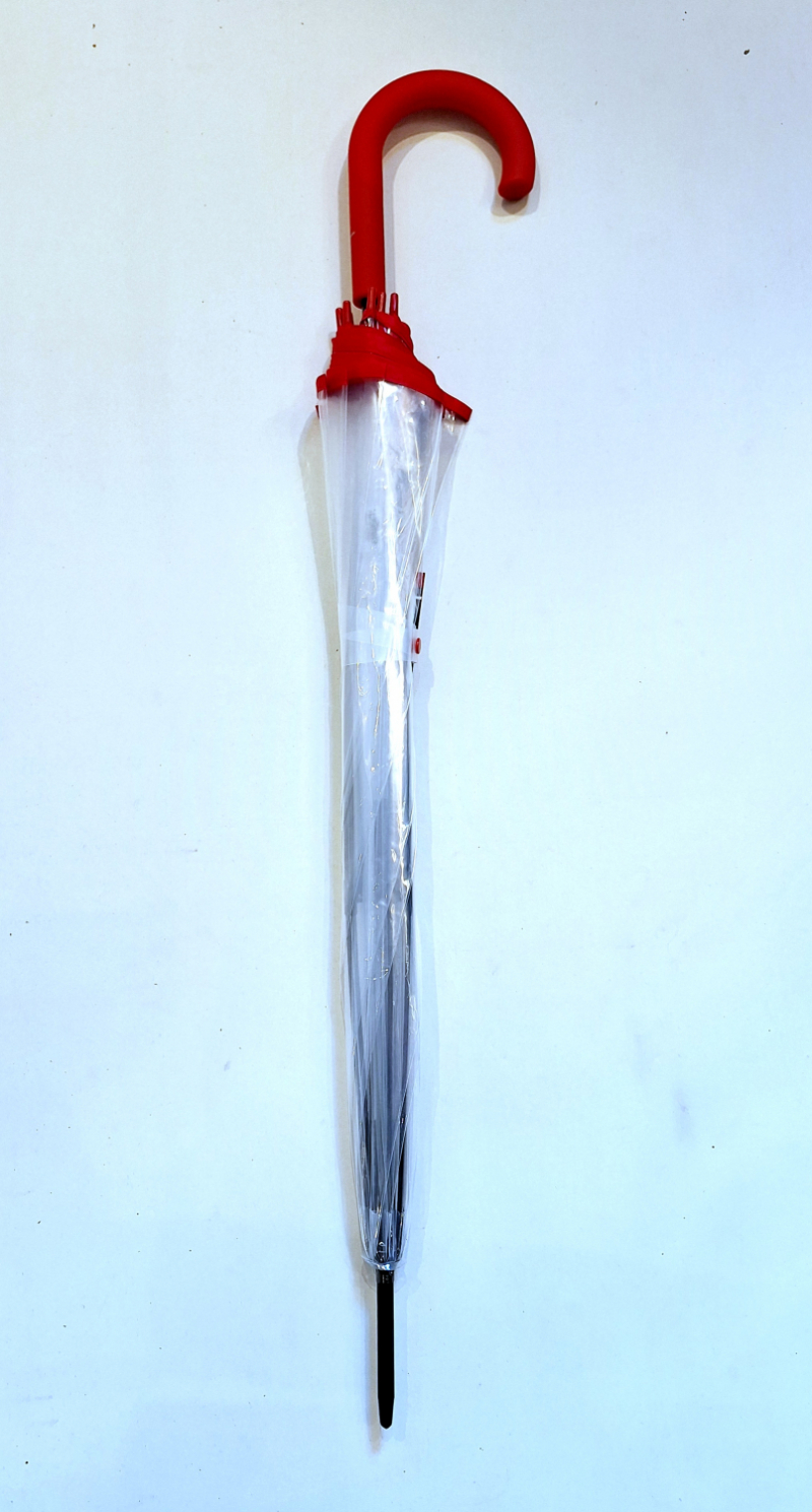 Parapluie Cloche transparent grand Pas Cher automatique gansé rouge 8 branches Doppler - léger et solide 