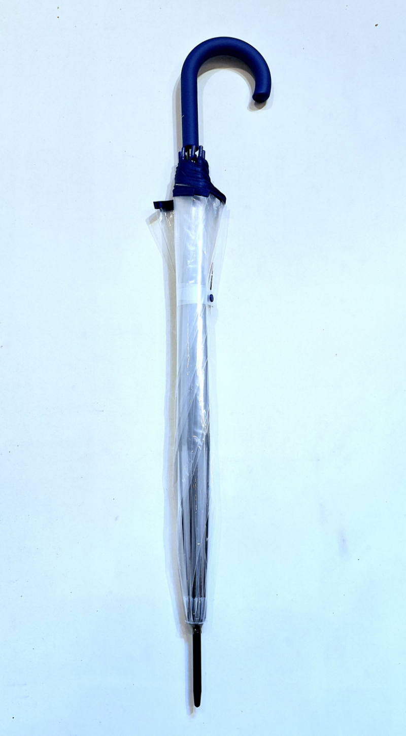 Parapluie transparent Cloche Pas Cher long automatique gansé bleu marine 8 branches - léger & solide 