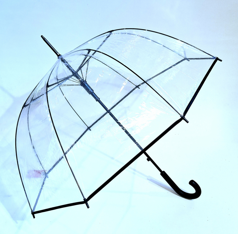 Parapluie transparent Cloche Pas Cher long automatique gansé bleu marine 8 branches - léger & solide 