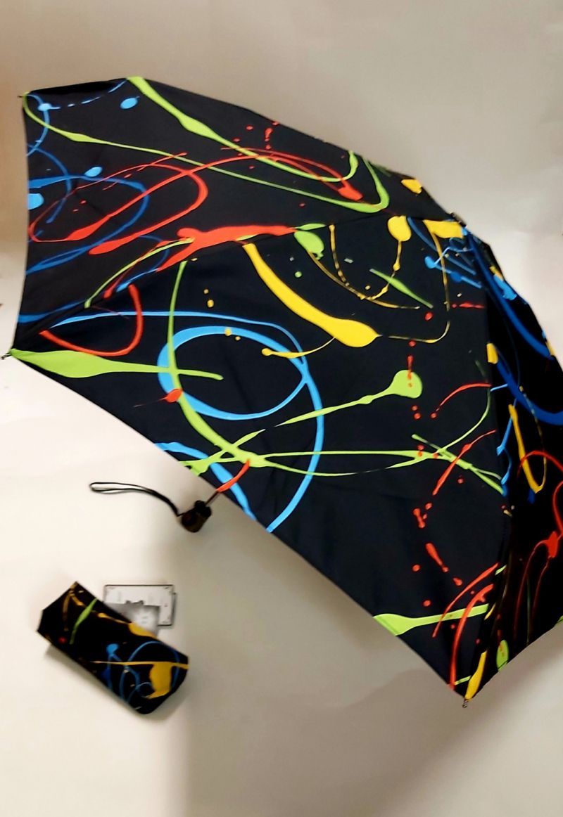 Parapluie de poche micro pliant noir open close à motif la peinture par Guy de Jean, léger et solide