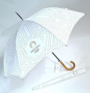 Parapluie long JO 2024 Paris blanc automatique Français - Grand & résistant