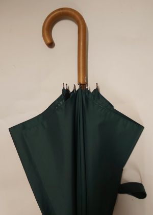 Parapluie canne manuel vert en bois avec une poignée courbe bois français, grand et résistant