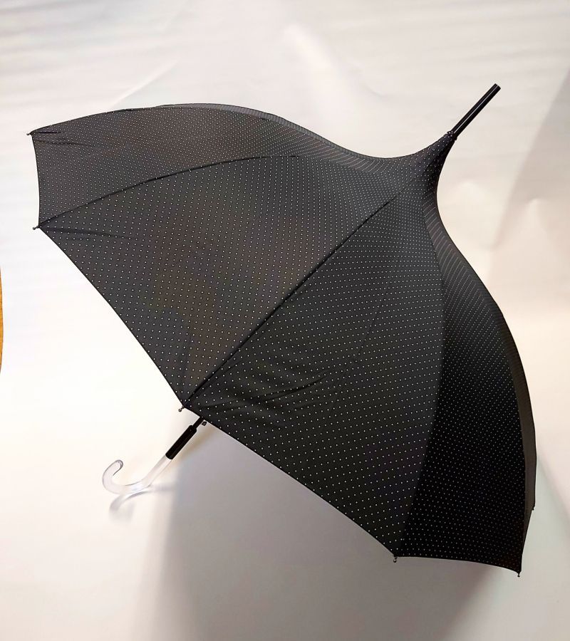 Parapluie pagode automatique noir à motif à pois blanc 12 baleines, XXl et résistant