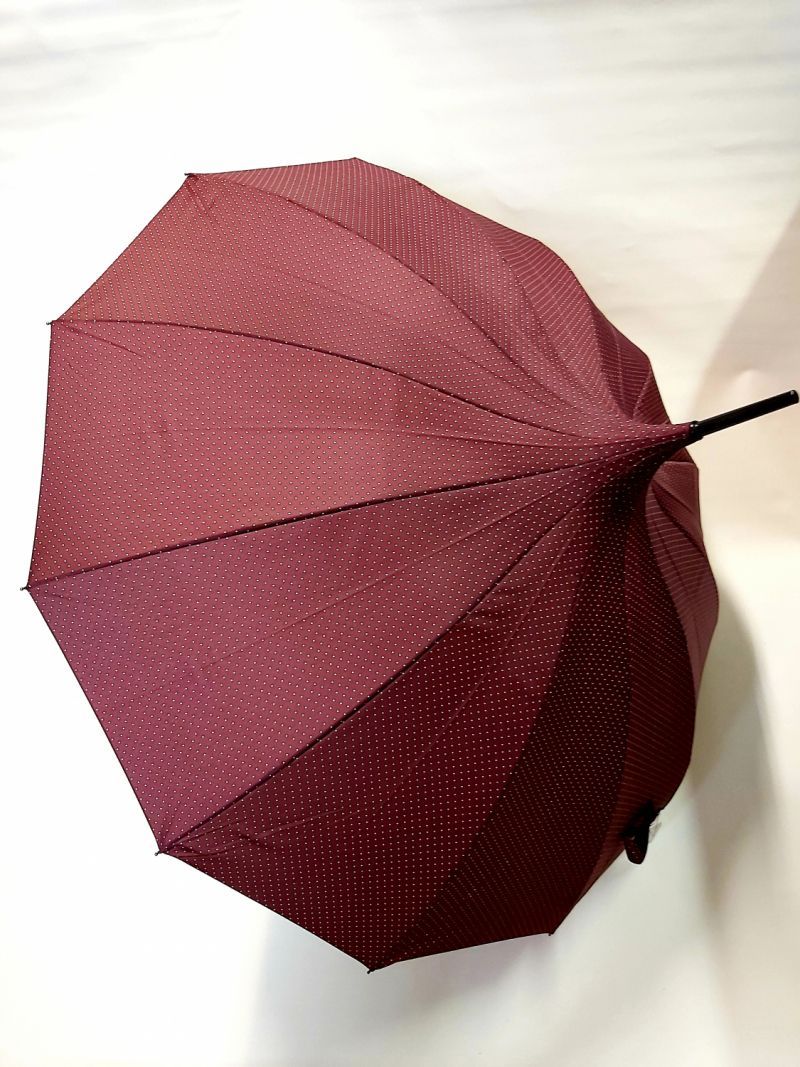 Parapluie pagode automatique bordeaux à motif à pois blanc 12 baleines, XXl et solide