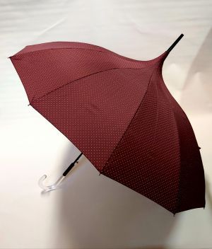 Parapluie pagode automatique bordeaux à motif à pois blanc 12 baleines, XXl et solide