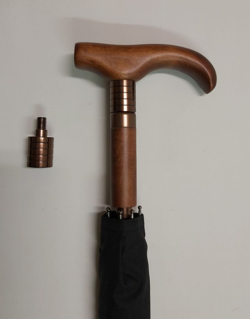 Parapluie canne long manuel noir avec une poignée T bois français, ajustable et résistant