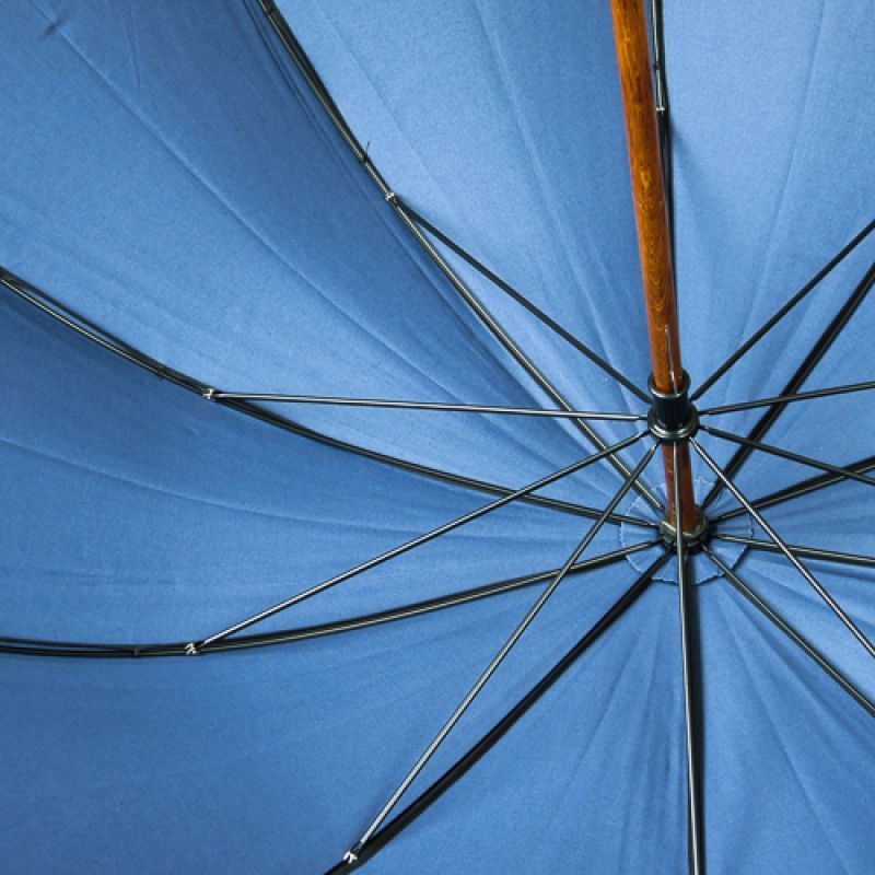 EXCLUSIVITE Parapluie de BERGER long en coton bleu 10 baleines et poignée en châtaignier, grand et résistant