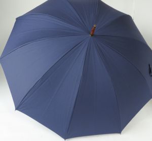 EXCLUSIVITE Parapluie de BERGER long en coton bleu 10 baleines et poignée en châtaignier, grand et résistant