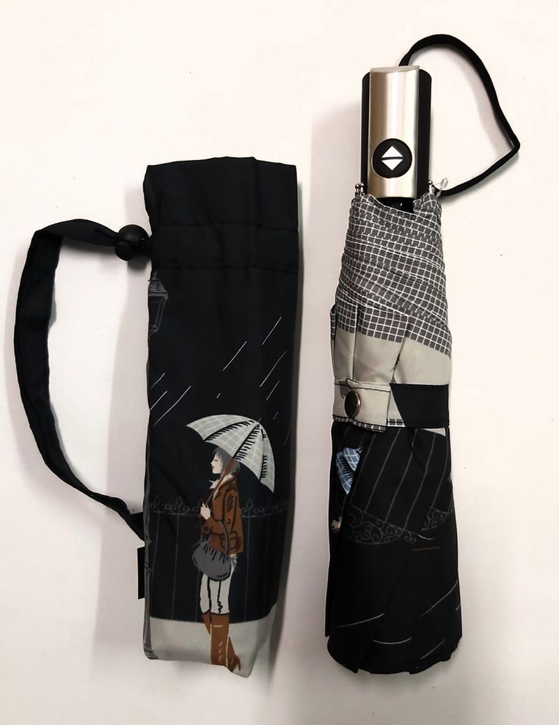 parapluie mini pliant noir open close à motif surla tempête français, léger et résistant