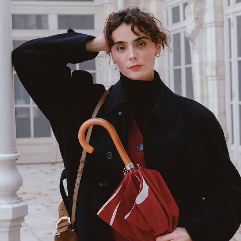 Parapluie Long Piganiol GOURMANDISE manuel doublé rose imprimé de fleurs- Grand résistant & français 