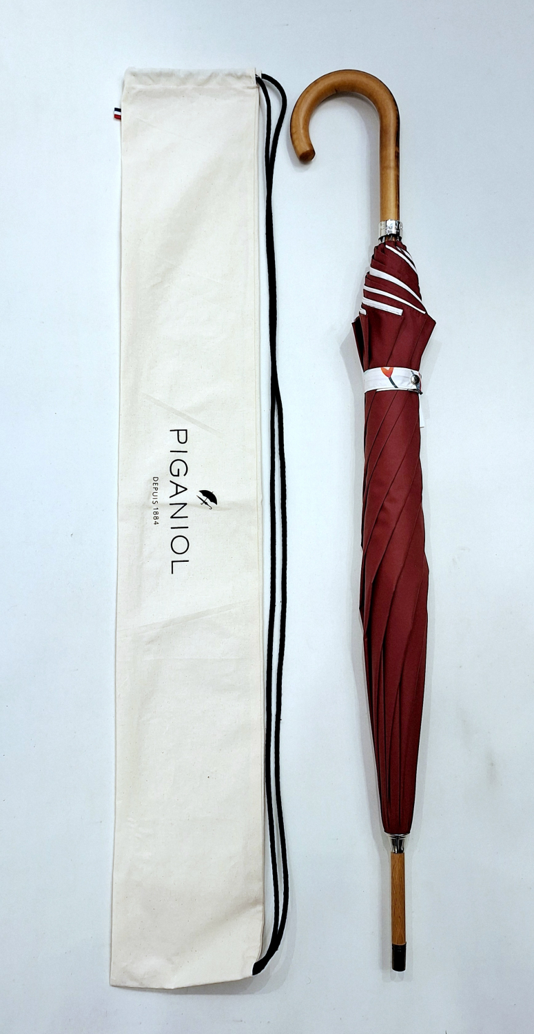 Parapluie Long Piganiol GOURMANDISE manuel doublé rose imprimé de fleurs - Anti uv 100% - Grand résistant & français 