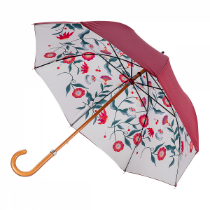Parapluie Long Piganiol GOURMANDISE manuel doublé rose imprimé de fleurs - Anti uv 100% - Grand résistant & français 