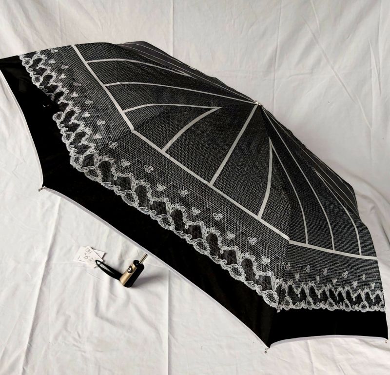 Parapluie mini pliant noir open close à motif dentelle Chantal Thomass, léger & solide
