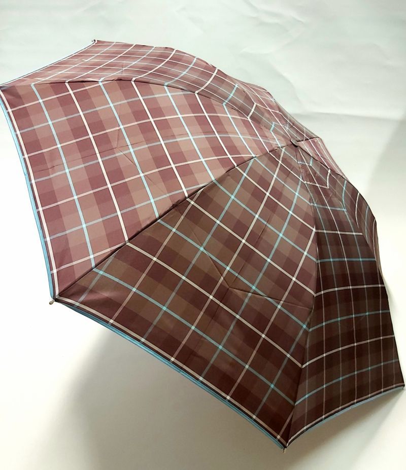EXCLUSIVITE :  Parapluie inversé pliant écossais bordeaux et turquoise automatique / Ezpeleta, robuste & anti vent