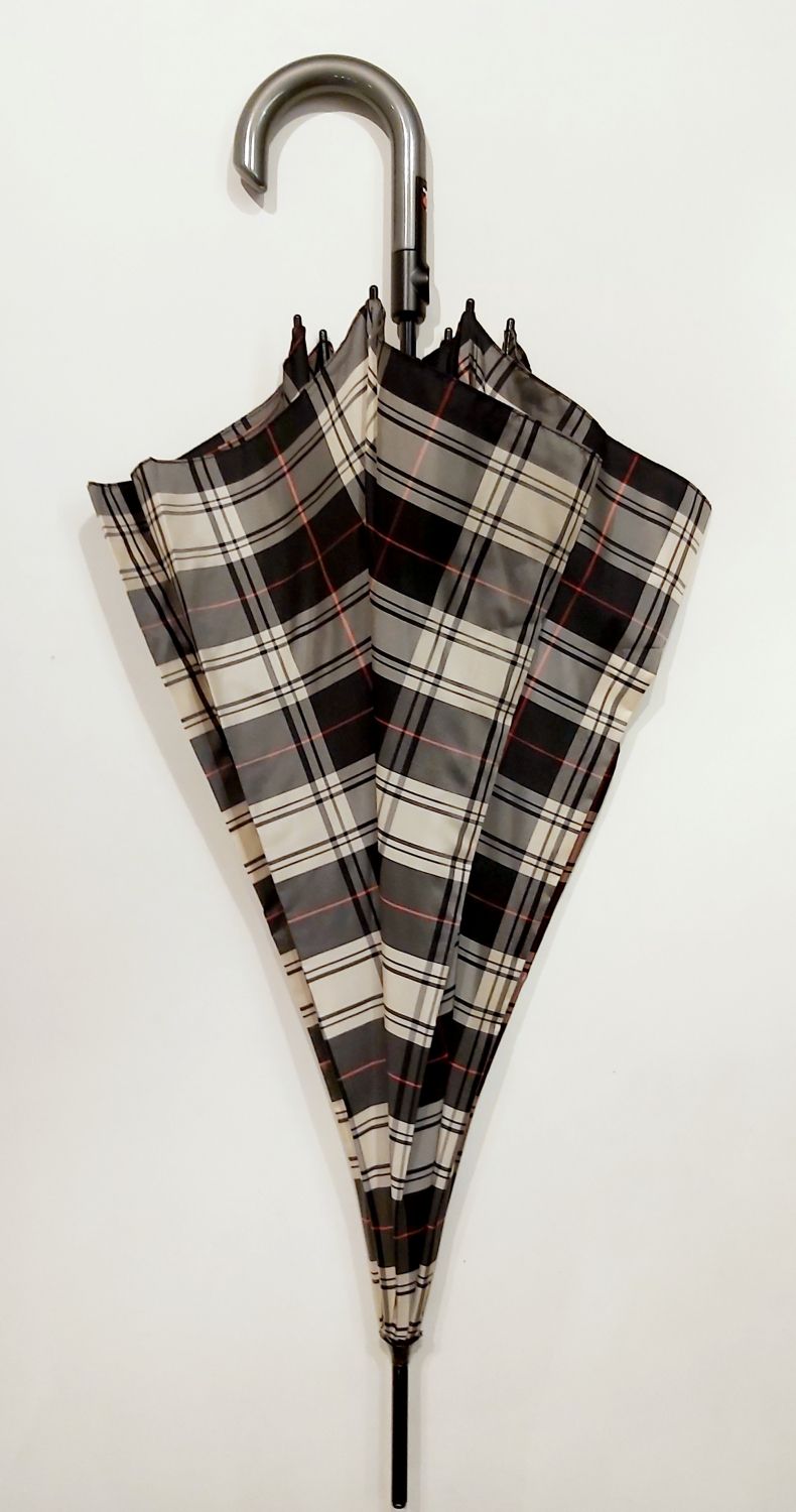 Parapluie ecossais long Check noir et blanc automatique tartan Knirps 108 diam - léger & robuste
