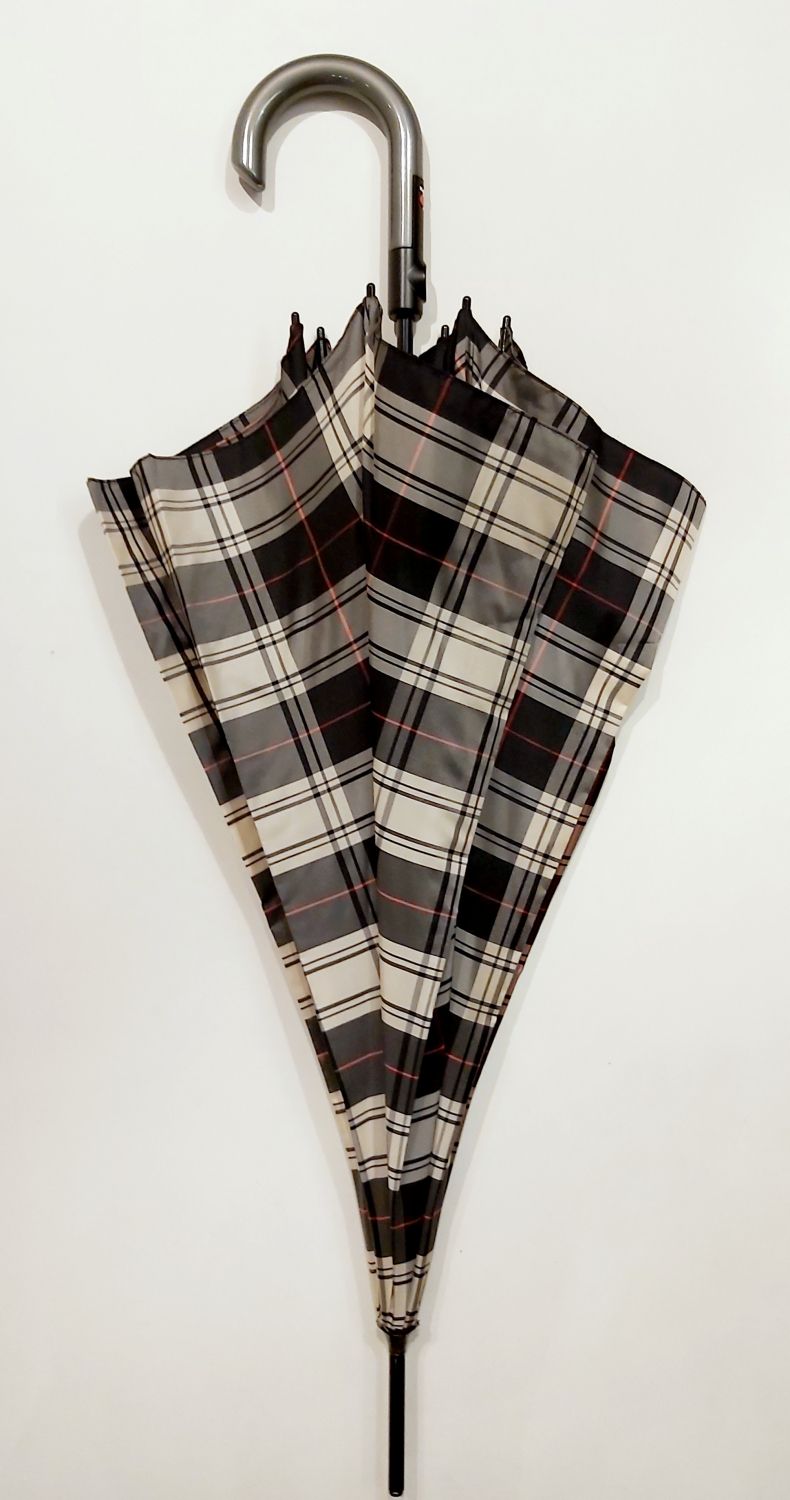 Parapluie ecossais long Check noir et blanc automatique tartan Knirps 108 diam, léger et robuste