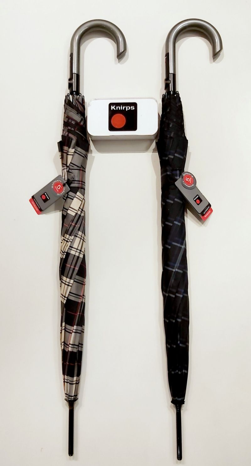 Parapluie ecossais long Check noir et blanc automatique tartan Knirps 108 diam - léger & robuste