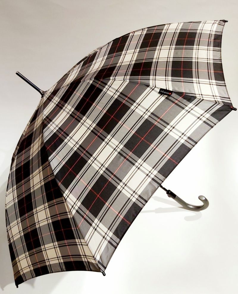 Parapluie ecossais long Check noir et blanc automatique tartan Knirps 108 diam, léger et robuste