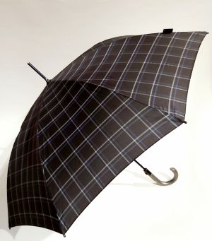 Parapluie ecossais long automatique noir & bleu tartan Check Knirps 108 diam, léger et robuste