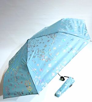 Mini parapluie pliant extra fin open-close vert d'eau papillon irisé - léger 250g & solide 