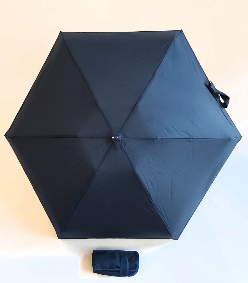  Parapluie anti uv micro plat français : Léger 200g & qualité : Parapluie-de-france.com / Classique uni bleu marine solide / Guy de Jean 