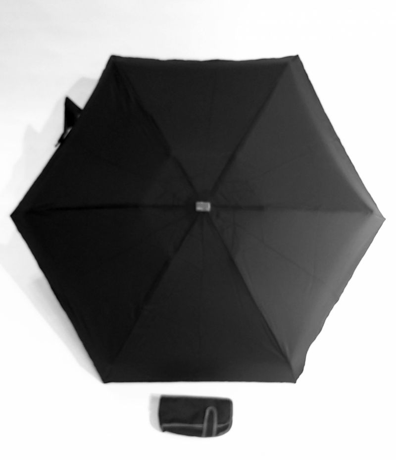  Parapluie mini plat pliant uni noir Guy de Jean anti uv, léger 190 g & solide