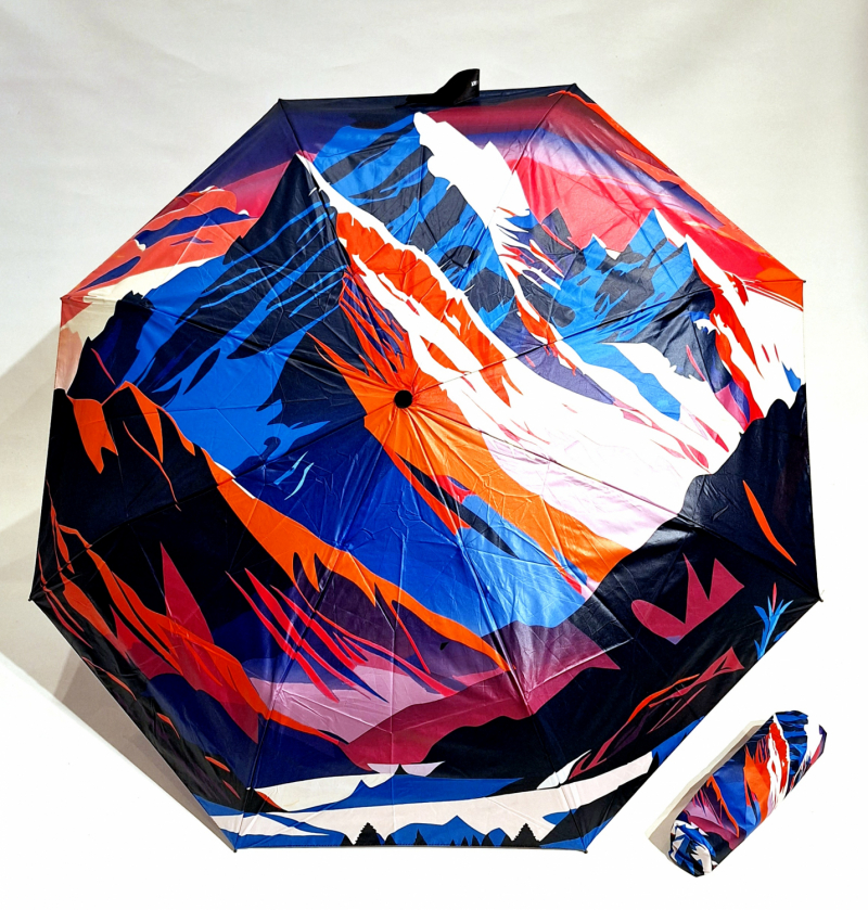  Parapluie pliant mini open-close multicolore Art montagne peinte Doppler - léger et solide