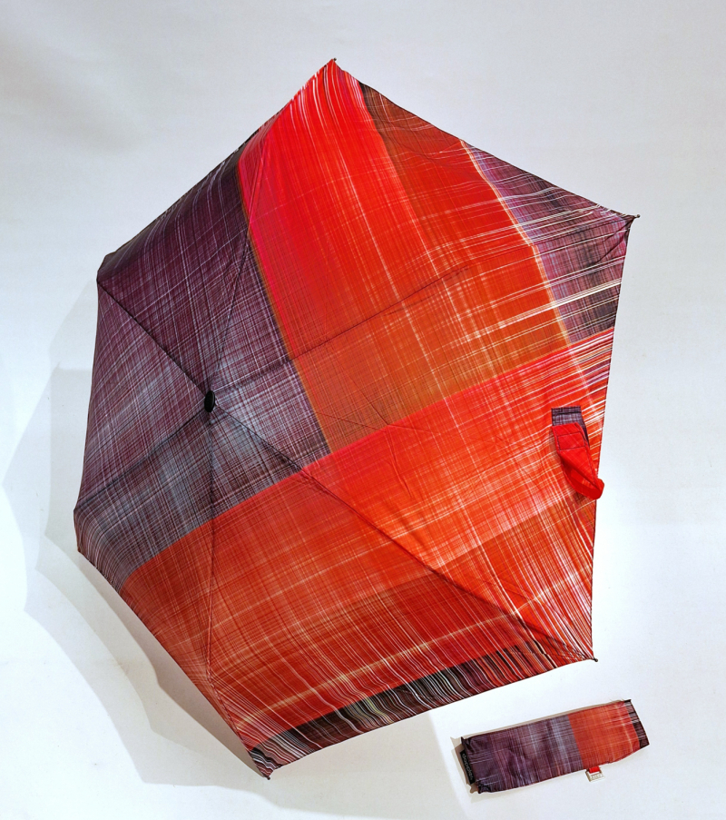 Parapluie mini extra plat pliant manuel ecossais rose orange Doppler - Fin léger & solide
