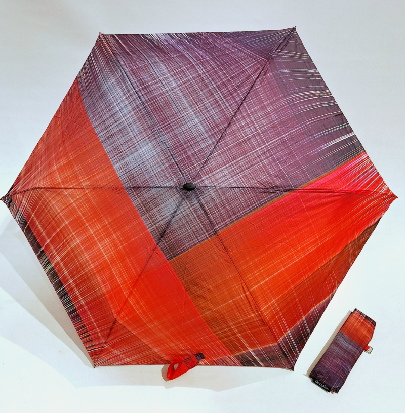 Parapluie mini extra plat pliant manuel ecossais rose orange Doppler - Fin léger & solide