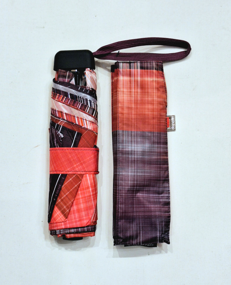 Parapluie mini extra plat pliant manuel ecossais rose orange Doppler - Fin léger & solide