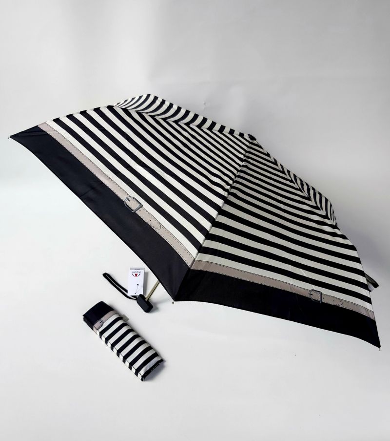  parapluie mini extra plat pliant manuel marinière noir et blanc Doppler, super fin léger et solide