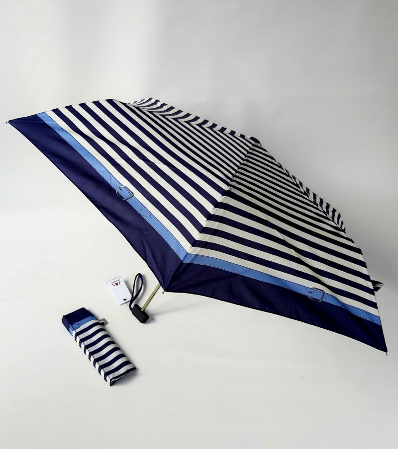  parapluie mini extra plat pliant manuel marinière bleu marine et blanc Doppler, super fin léger et solide