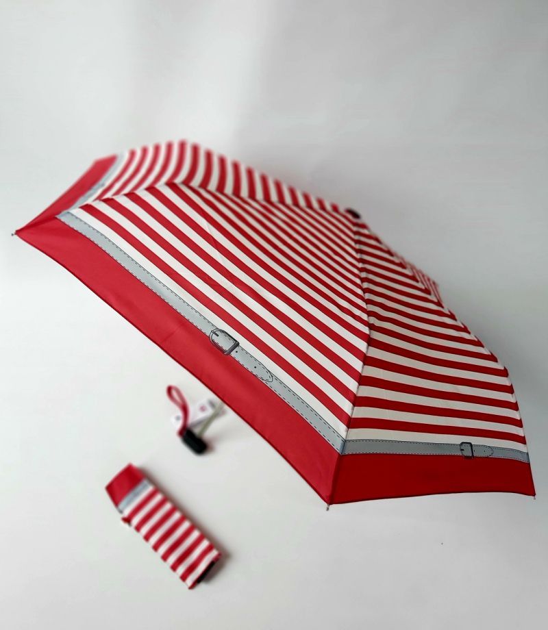  parapluie mini extra plat pliant manuel marinière rouge et blanc Doppler, super fin léger et solide