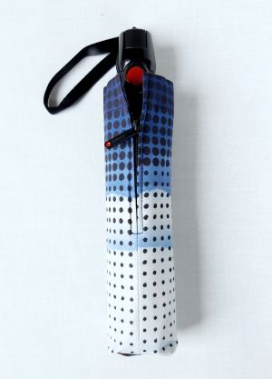 Mini parapluie pliant T200 Knirps bleu open close imprimé pois garantie 5ans, léger & solide