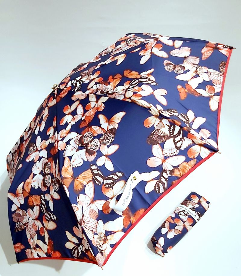 Parapluie coloré de papillons par Guy de Jean : Mini automatique bleu marine léger & solide / Qualité française = Parapluie-de-france.com