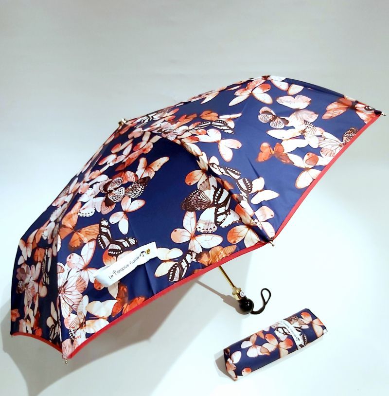 Parapluie coloré de papillons par Guy de Jean : Mini automatique bleu marine léger & solide / Qualité française = Parapluie-de-france.com
