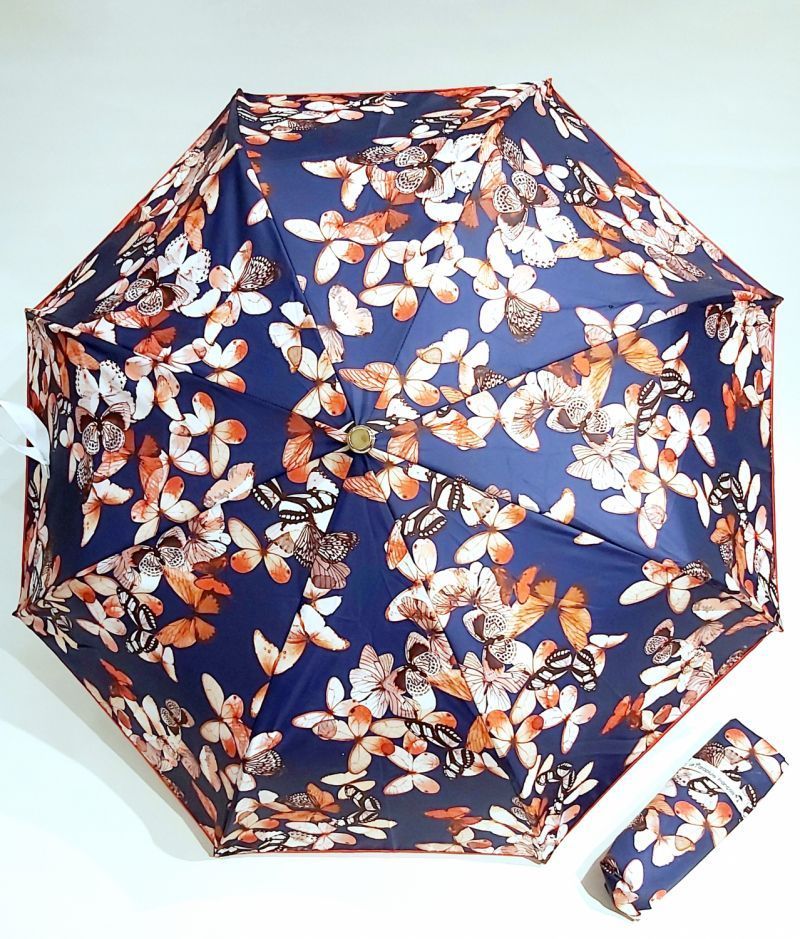 Parapluie coloré de papillons par Guy de Jean : Mini automatique bleu marine léger & solide / Qualité française = Parapluie-de-france.com