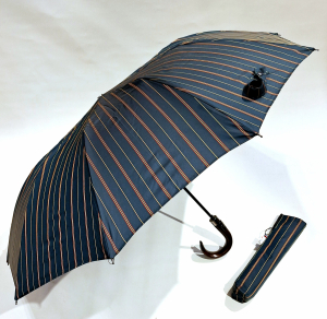 Parapluie homme pliant automatique vert foncé imprimé rayé Piganiol - élégant & résistant