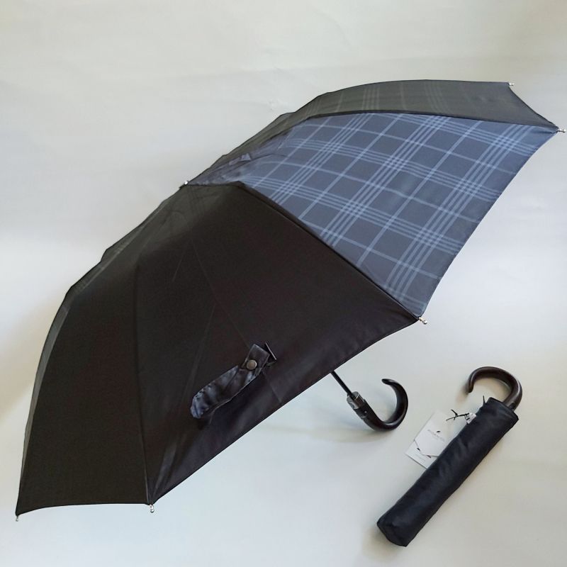 Parapluie homme pliant automatique noir à motif écossais 